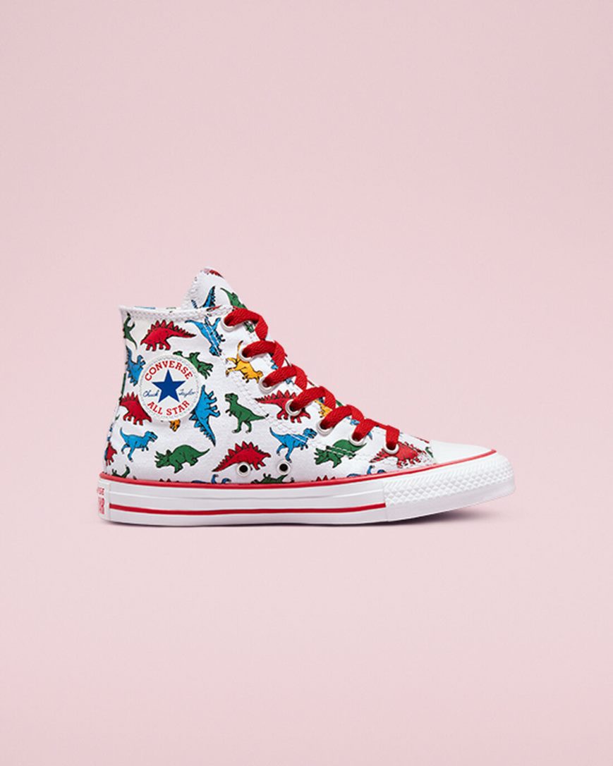 Chlapecké Boty Vysoké Converse Chuck Taylor All Star Dinosaurs Bílé Červené Blankyt | CZ OCXY10